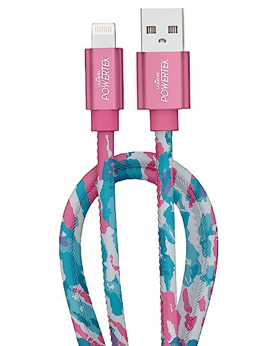 LIQUIPEL Powertek iPad & iPhone Lightning Charger Cable, Fast Charging 6ft MFI, Tie Dye Black (Teal Pink)