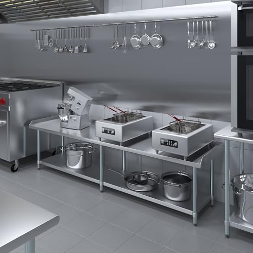 Image of AmGood Stainless Steel Equipment Stand - Heavy Duty, Commercial Grade, with Undershelf, NSF Certified (24 inch Width x 96 inch Length)