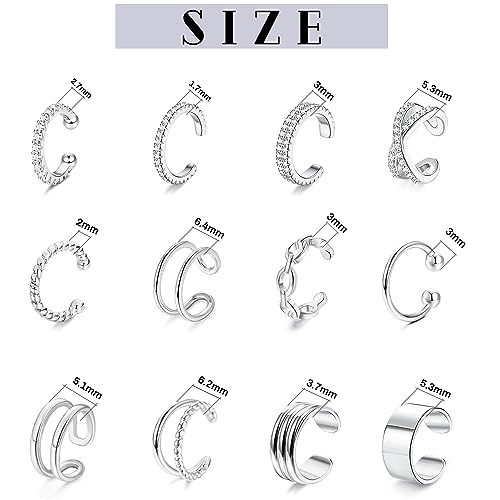 Finrezio 12Pcs Ear Cuffs For Women Non Piercing 18K Gold Plated Cuff Earrings Clip On Cartilage Wrap Earring Adjustable Earrings Set