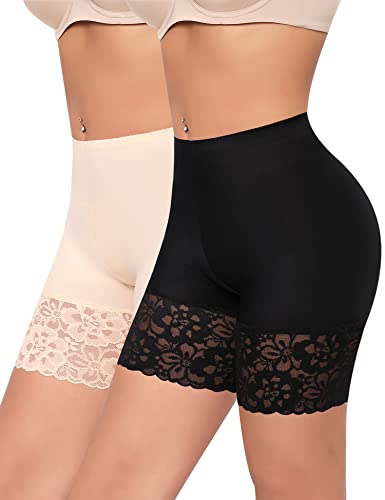 Image of Slip Shorts for Under Dresses Women Anti Chafing Underwear Seamless Boyshorts Panties Lace Under Shorts
