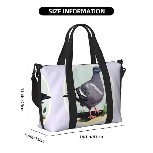Grey Pigeon Print Women Travel Duffel Bag, Large Weekender Carry-On Tote, Gym Workout Bag,Mommy Hospital Bag2