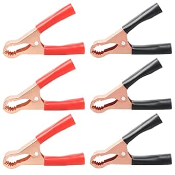 QTEATAK 6Pcs 50A Black &amp; Red Insulated Heavy Duty Metal Spring Clip Alligator Clip for Loading Truck Car Battery Electric Test