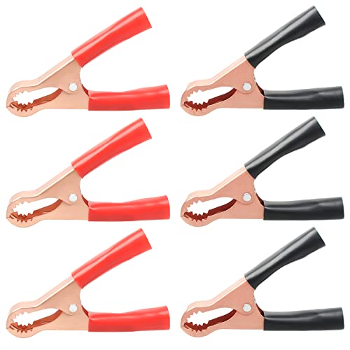 QTEATAK 6Pcs 50A Alligator Clips Black & Red Insulated Heavy Duty Metal Spring Clips for Loading Truck Car Battery Electric Test