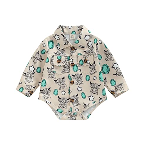 Image of Kayotuas Western Baby Boy Clothes Cowboy Shirt Romper Long/Short Sleeve Button Down Dress Bodysuit Infant Gentleman Outfits