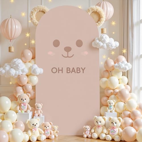 Image of Nude Arch Backdrop Cover 6.6FT Spandex Fitted Wedding Arch Stand Covers Round Top Chiara Arch Covers Stretchy Backdrop Cover for Birthday Party Ceremony Banquet Decoration