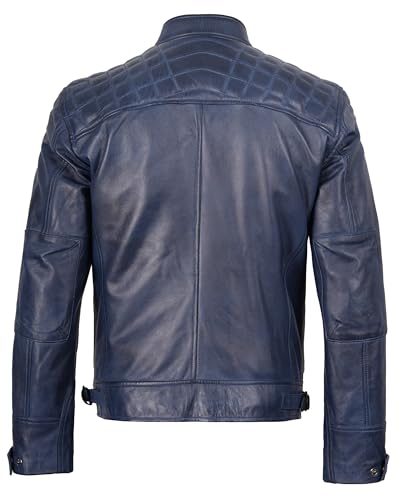 Image of fjackets Mens Leather Jacket Moto Style Real Lambskin Leather Jacket, Quilted Cafe Racer Classic Zip Up Biker Jacket for Men