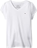 Tommy Hilfiger Girls' Short Sleeve Solid V-Neck T-Shirt, White Signature, 16