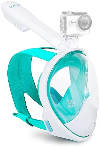 DIVELUX Full Face Snorkel Mask - Snorkeling Gear for Adults and Kids - Diving Mask with 180° Panoramic Viewing - Anti Fog & Anti Leak Scuba Mask, S/M, L/XL, XS, (Green, S/M)