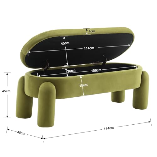 chairus Banco de Almacenaje para Pie de Cama Bancos Tapizados de Terciopelo, Banqueta con Patas Baúl para Tocador/Recibidor, Verde - imagen 2