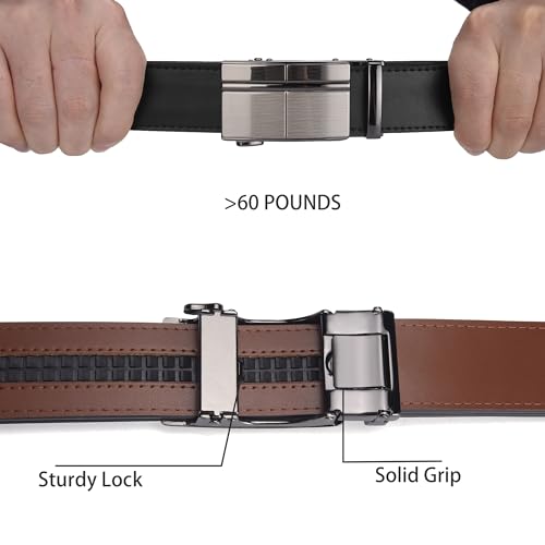 Image of Mens Black Belt Leather Ratchet Belts for Men Adjustable Men's Belts for Dress Casual with Gift Box, Trim to Fit