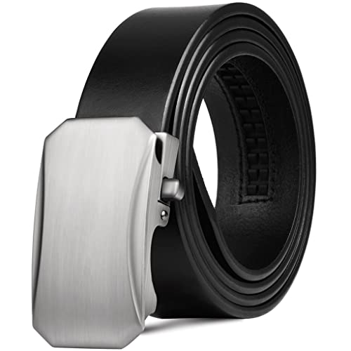 Men Leather Belt Automatic Buckle More Color Adjustable Genuine Black Belts Leather Business Belt for Men(E,130cm)