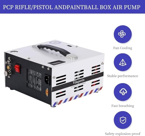 Image of 2026 ENW Portable PCP air compressor, 4500 PSI / 30 MPa, oil-free and water-free, dual power 12V DC / 110V AC, built-in filter and cooling fan, high-pressure air gun air pump, paintball tanks