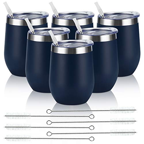 Comparison: Best Navy Blue Wine Tumbler 5 6 Pack Stainless Steel Wine Tumblers, 12Oz Insulated Wine Tumbler, Double Wall Insulated Wine Glass, Stainless Steel Stemless Wine Cups with Lids for Coffee, Wine, Cocktails, Champaign, Navy Blue