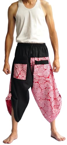 Siam Trendy Mens Harem Pants Design Japanese Style Pants One Size Black and Circle Design