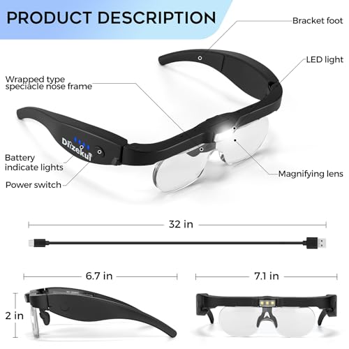 Dilzekui 39DC2-MAGNIFYING GLASS Magnifying Glass With Light 1.5X To 5.0X, Rechargeable Magnifying Glasses Head Magnifier thumb #4