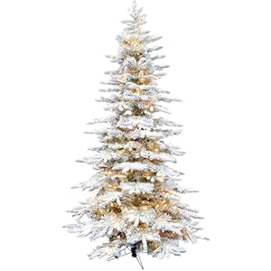 Fraser hill farm 65 ft mountain pine flocked artificial christmas tree with white incandescent smart lights and stand prelit foldable fake tree with realistic snowy foliage for home decoration  urban country home decor