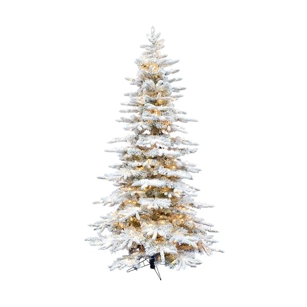 Fraser hill farm 65 ft mountain pine flocked artificial christmas tree with white incandescent smart lights and stand prelit foldable fake tree with realistic snowy foliage for home decoration  urban country home decor