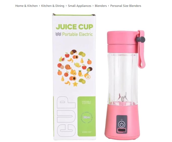 TUKIMA Portable Pink Modern Battery Powered Food Blender with Push Button Control, 1 x Blender Jar, Not Dishwasher Safe, Ideal for Juices