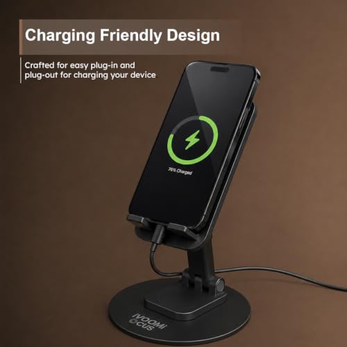 Image of iVOOMi 360 Rotating Mobile Stand for Desk, Adjustable Foldable Phone Holder with Anti-Skid Design, Metal Mobile Stand for Smartphones, Tablets & iPad