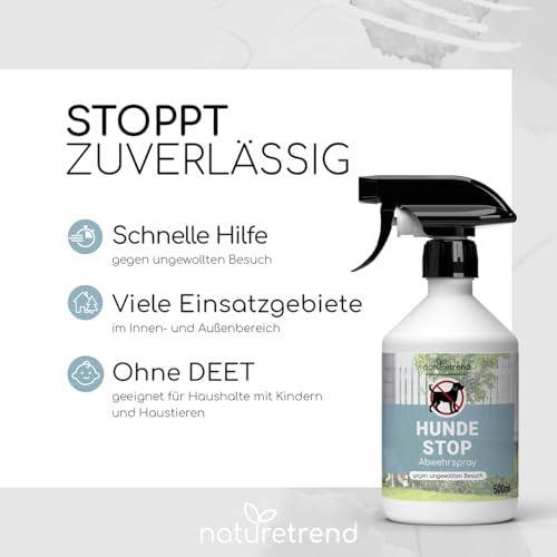 naturetrend Hunde Stop Spray 500ml - Hundeabwehrspray Hundeschreck gegen Urinieren I Hunde Abwehrspray zum Hunde vertreiben I Fernhaltespray, Innen- & Außenanwendung