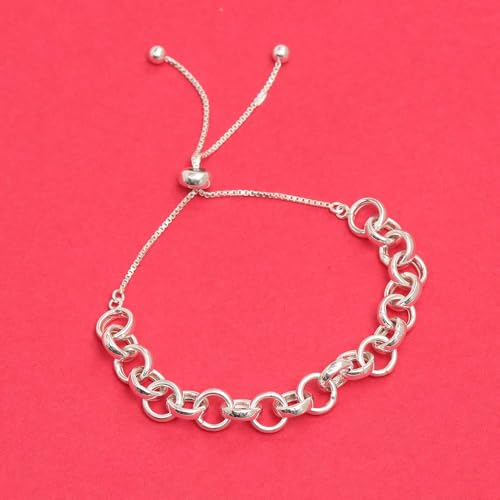 Image of TRUESILVER ACPL 925 Sterling Silver Sliding Bolo Bracelets for Women | BIS Hallmarked Fancy Link Rolo Design Bracelet | Adjustable Slider Chain Bracelet Gift for Birthday Anniversary Wedding