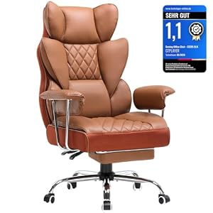 GTPLAYER Gaming Stuhl, Bürostuhl mit Taschenfeder-Lendenwirbelst... breiter Büro-Computersessel mit nach außen fixierten weichen Armlehnen und Fußstütze, 180KG, Braun