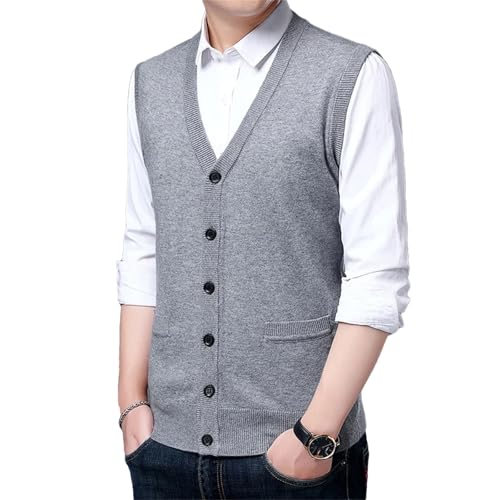 Men's Sweater Vest V-Neck Button Sleeveless Knitted Cardigan Winter Warm Tank Tops