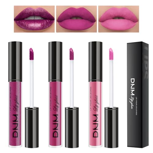Desing Wish 3 Piezas Purpurina Pintalabios Permanente Mate Rojo Labiales Larga Duracion Labial Lip Tint Gloss Stain Brillo Tinta Barra Labios Pailleté Tinte Labios Lipstick Maquillaje Mujer Regalo