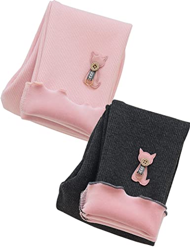 Kiench Girls' Winter Warm Leggings Cotton Fleece Lined Pants 2-Pack Toddler Knit Footless Tights