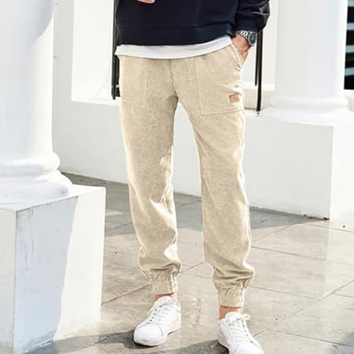 Mens Corduroy Pants Baggy Drawstring Waist Jogger Sweatpants Wide-Wale Tapered Streetwear Lounge Pants with Pockets2
