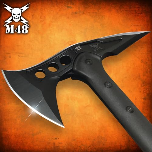 M48 Tactical Tomahawk Military Axe - Black Color | 3 ⅞” Cast Stainless Steel Combat Axe with Piercing Spike | Nylon Cord Wrapped Fiberglass Handle | Camping and Tactical Gear | 15” Length - Thumbnail 4