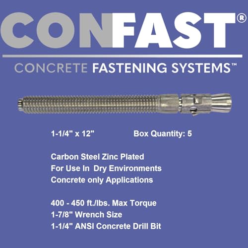 Image of CONFAST 1-1 /4 inch x 12 inch Wedge Anchor Zinc Plated (Box of 5)