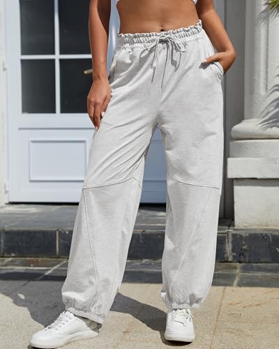 Bsubseach Womens High Waist Barrel Sweatpants Casual Wide Leg Pants Ruffle Elastic Waist Drawstring Athletic Joggers2