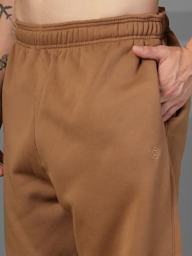 Image of CHKOKKO Mens High Neck Winter Tracksuit Full Zip Jacket with Elastic Waist Lower Warm and Soft Activewear Set for Gym Running and Casual Use Golden Brown S