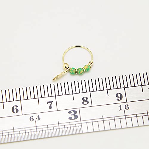 Opal with Leaf Charm 9K Solid Gold Nose Hoop Ring - Nose Beaded Nose Ring Hoop - Tiny Nose Hoop-22 Gauge4