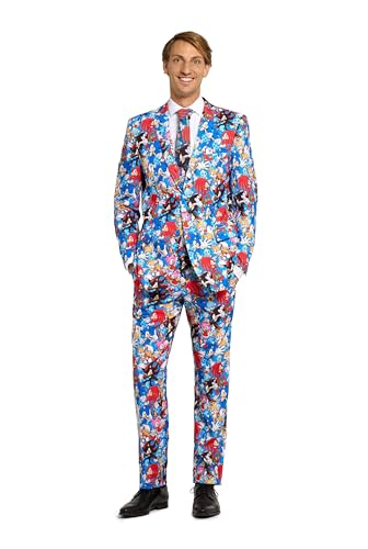 Opposuits Men's Sonic Suit - Sonic The Hedgehog Outfit - Slim Fit - Multicolor - Includes Blazer, Pants and Tie