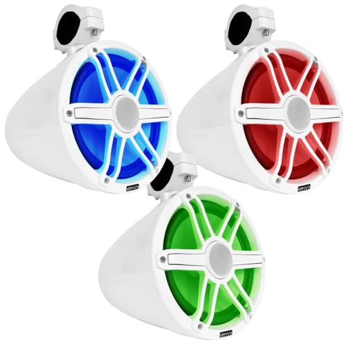 Image of NVX MVTSP8W (Pair) - 750W Peak (250W RMS) 8 inch V-Series 2-Way Marine Tower Speakers with LED Lighting & 359 Swiveling Clamps - Sport White
