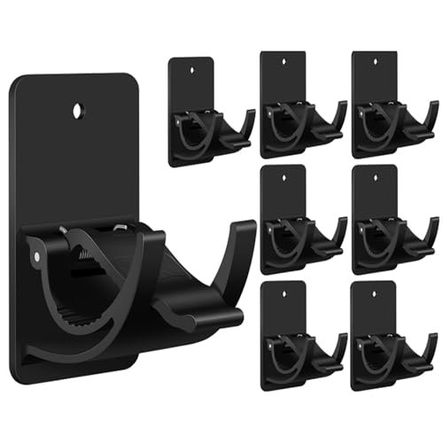 No Drill Curtain Rod Brackets 8 Pack, 20LB Heavy Duty Self Adhesive Renter Friendly Curtain Rod Holders, Curtain Rods No Drilling Black Fits 0.55-1.2 in, Apartment Dorm Bathroom RV Over Blinds