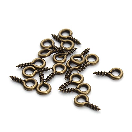 Linsoir Beads 200pcs Sturdy Metal Tiny Screw Eyes Pin Bail Peg 7X14mm Antique Bronze Tone