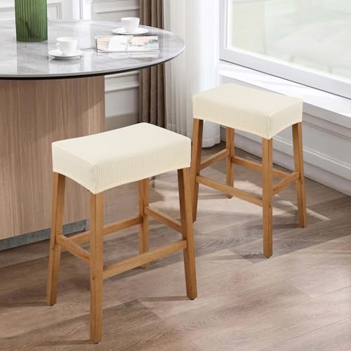 Image of YISUN Stool Covers Rectangle - 2 Pack Stretch Waterproof Saddle Seat Cover Counter Bar Stools Bar Chairs Covers Kitchen Island Chairs Cushion Protector (2, Beige)