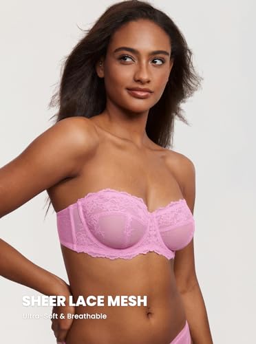 Image of DOBREVA Unlined Lace Strapless Bra Sexy See Through Plus Size Convertible Underwire Bras