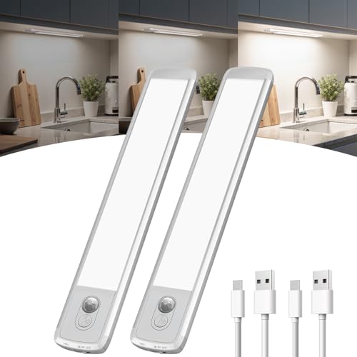 TANSOOL+ Lampe LED Rechargeable, Lumière Détecteur de Mouvement Interieur, USB-C Eclairage Lampe de Placard sans Fil pour Armoire, Placard, Escalier (21cm, 2...