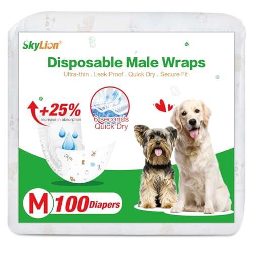 Image of Dog Diapers Male Disposable Super Absorbent, 100 Count, Male Dog Wraps Leak Proof, Ultra Dry & Breathable, Medium