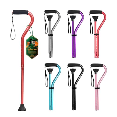BeneCane Walking Cane for Men & Women Adjustable Cane with Offset Soft Cushioned Handle -Portable Lightweight Sturdy Mobility Walker Aid for Elderly, Seniors Collapsible Cane Red