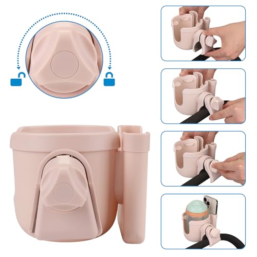 Image of Accmor Stroller Cup Holder with Phone Holder, Bike Cup Holder, Universal Cup Holder for Uppababy Nuna Doona Strollers, 2-in-1 Cup Holder for Walker, Wheelchair, Scooter