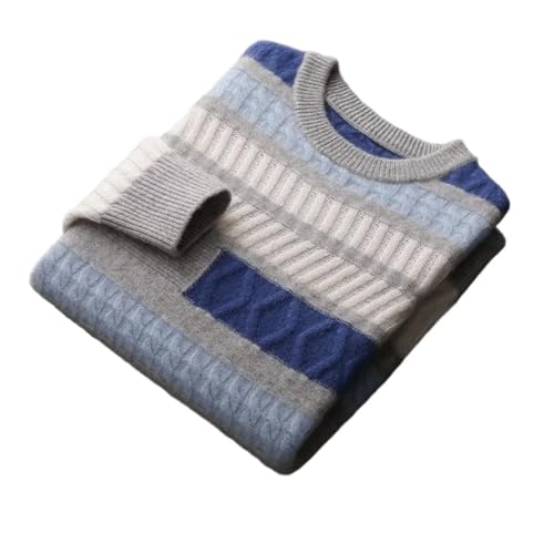 Men's Pullover Sweaters Long Sleeve Loose Casual Color Block Wool Knitted Round Neck Sweater
