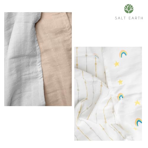 Image of Salt Earth GOTS Certified 100% Organic Cotton 2-Layered Swaddle Baby Blanket, 4 Pack, 47 inchx47 inch Receiving Blankets for Swaddling, Wrap for Boy & Girl, Newborn Baby Essentials, Registry(Solids & Rainbow)