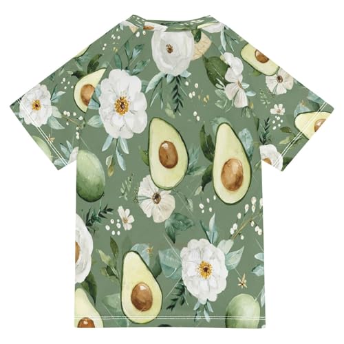 Boys Short Sleeve T-Shirts Avocado Floral Fruit Rashguard Kids Swim Shirts Sun UPF 50+2