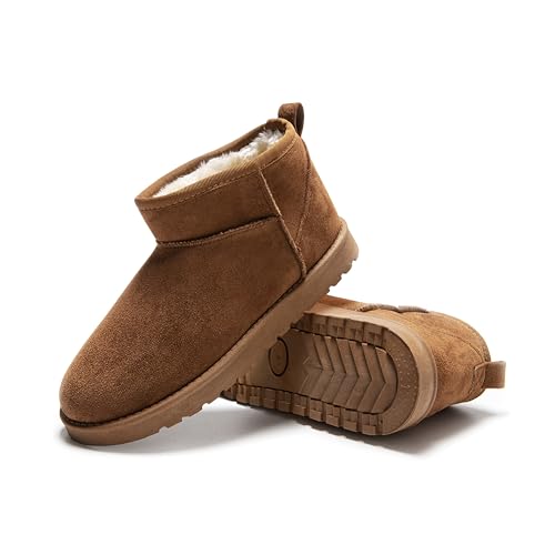 Womens Suede-Effect Ankle Boots Warm Fleece-Lined Slip-On Winter Booties with Cushioned Insole and Non-Slip Sole (TAN One Size Adult Women 4 Numeric UK Footwear Size System Medium)