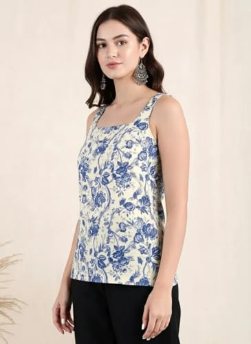 Image of Pinkmint Women Cotton Blend Printed Short Kurti Top (Pack of 2) | Stylish Casual Wear | Sleeveless Top | Back Dori Design | Comfortable Kurta Tops